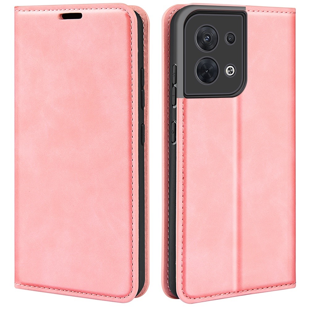 For Oppo Reno8 5G Anti-drop PU Leather Wallet Case Flip Folio Stand Magnetic Shock Absorption Skin-touch Feeling Protective Cover - Pink-1