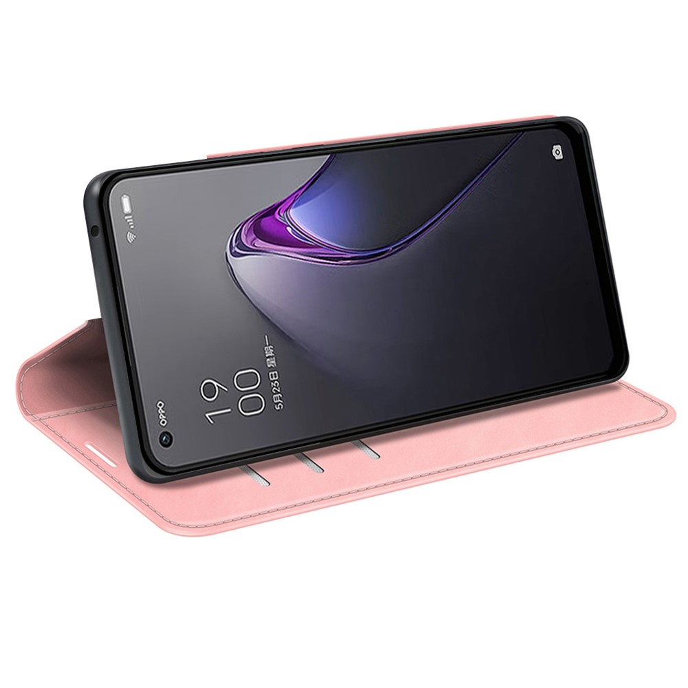For Oppo Reno8 5G Anti-drop PU Leather Wallet Case Flip Folio Stand Magnetic Shock Absorption Skin-touch Feeling Protective Cover - Pink-3