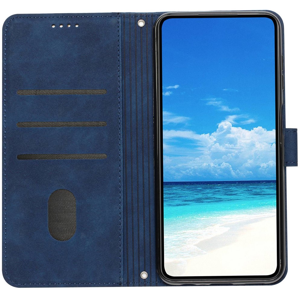 Heart Shape Imprinted Case for iPhone 12 Pro Max 6.7 inch, Skin-touch Feeling PU Leather Stand Wallet Phone Shell with Strap - Sapphire-2