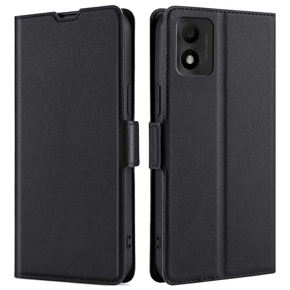 For TCL 303 PU Leather Stand Card Slot Case Double Magnetic Clasp Shockproof Inner TPU Cover - Black-1