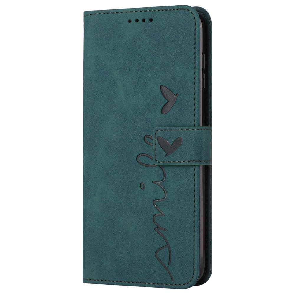 Heart Shape Imprinted Phone Case for Samsung Galaxy A53 5G, Shockproof Anti-fall Magnetic PU Leather Skin-touch Feeling Wallet Stand Shell with Strap - Green-10