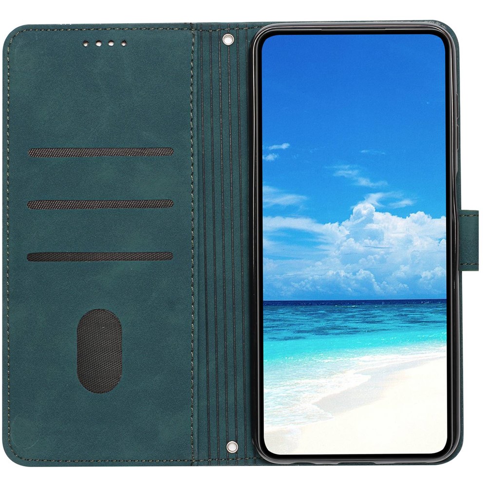 Heart Shape Imprinted Phone Case for Samsung Galaxy A53 5G, Shockproof Anti-fall Magnetic PU Leather Skin-touch Feeling Wallet Stand Shell with Strap - Green-2