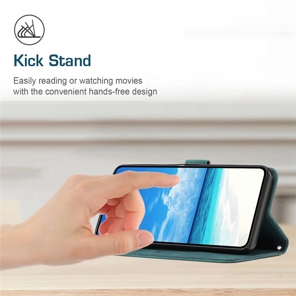 Heart Shape Imprinted Phone Case for Samsung Galaxy A53 5G, Shockproof Anti-fall Magnetic PU Leather Skin-touch Feeling Wallet Stand Shell with Strap - Green-3