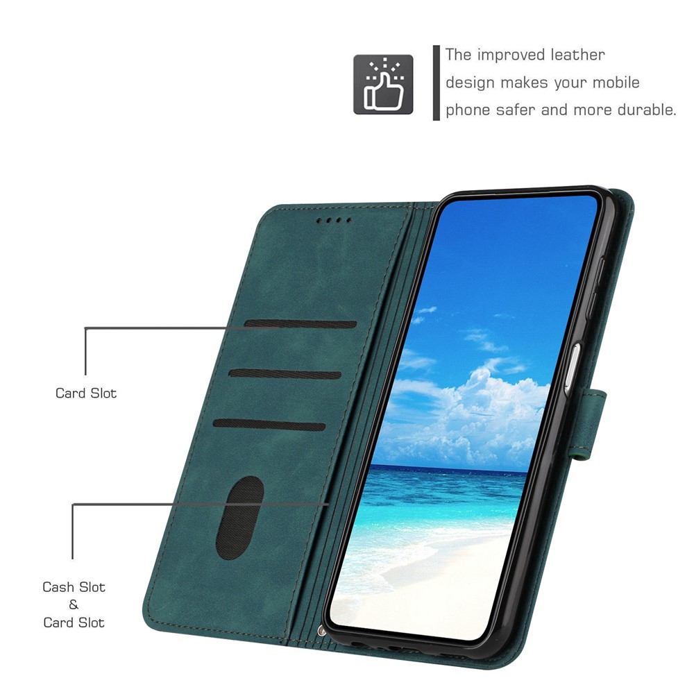 Heart Shape Imprinted Phone Case for Samsung Galaxy A53 5G, Shockproof Anti-fall Magnetic PU Leather Skin-touch Feeling Wallet Stand Shell with Strap - Green-4