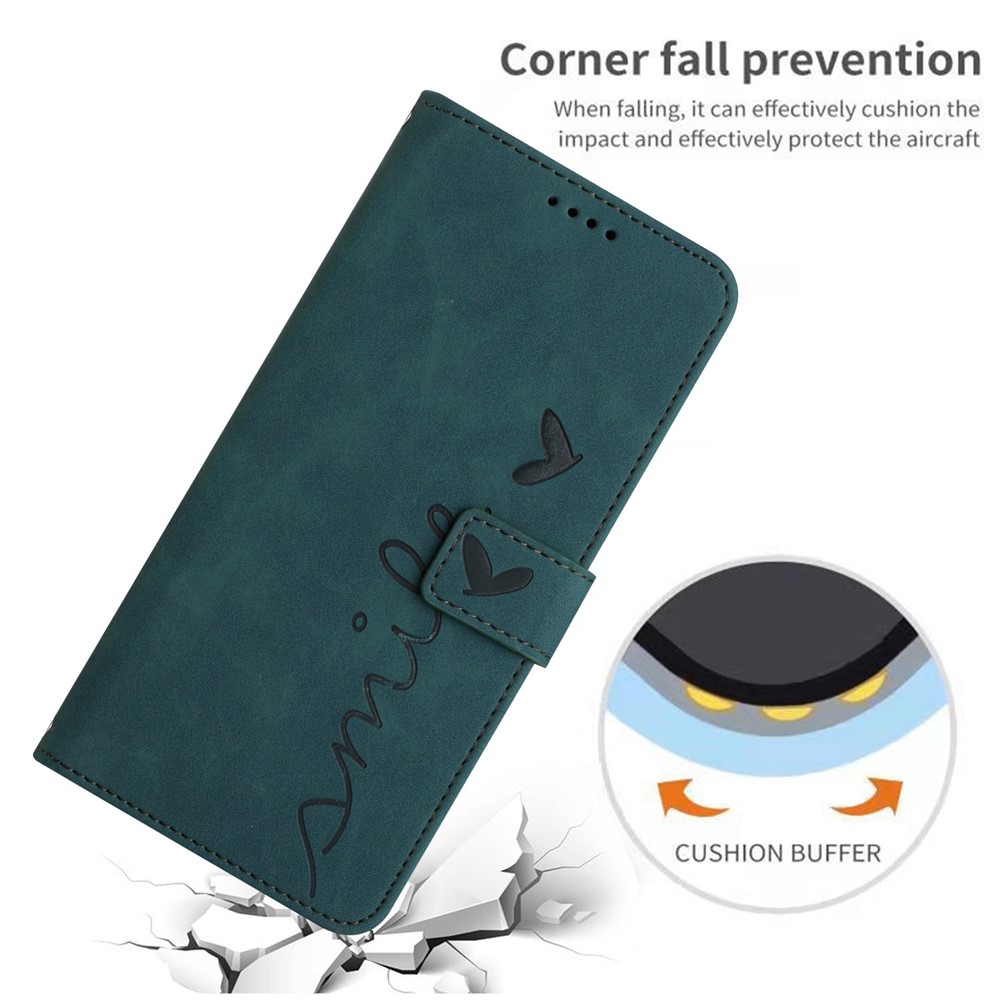 Heart Shape Imprinted Phone Case for Samsung Galaxy A53 5G, Shockproof Anti-fall Magnetic PU Leather Skin-touch Feeling Wallet Stand Shell with Strap - Green-6