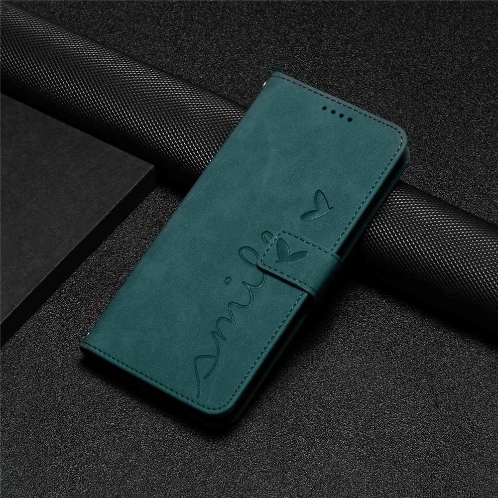 Heart Shape Imprinted Phone Case for Samsung Galaxy A53 5G, Shockproof Anti-fall Magnetic PU Leather Skin-touch Feeling Wallet Stand Shell with Strap - Green-9