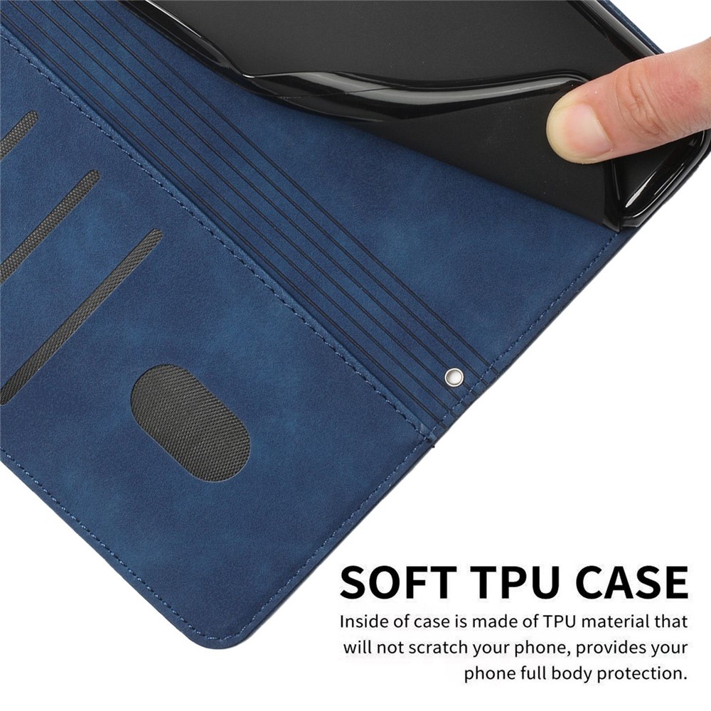 Heart Shape Imprinted Case for Samsung Galaxy S22 Ultra 5G, Anti-shock Phone Case Skin-touch Feeling PU Leather Wallet Stand Design Magnetic Cover with Strap - Sapphire-8