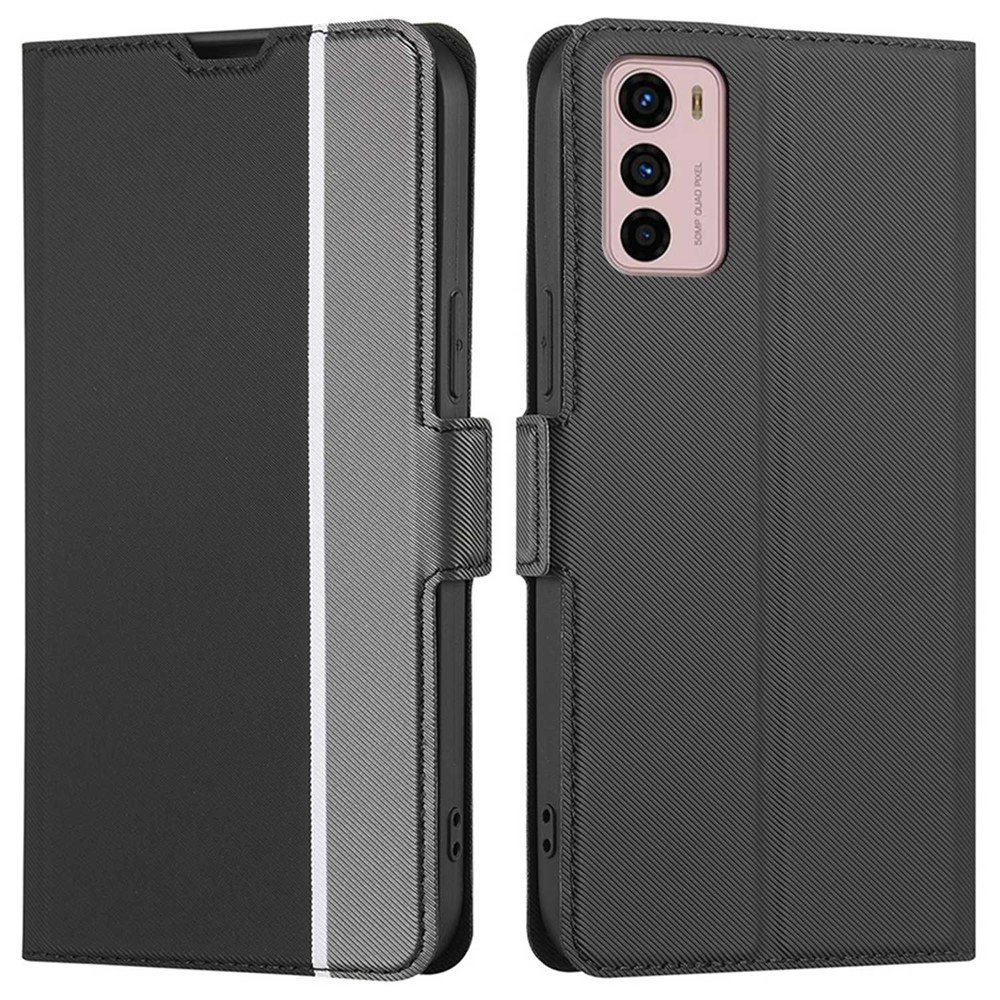 For Motorola Moto G42 4G Ultra-thin Full Protection Twill Texture Phone Case PU Leather+TPU Cellphone Cover Stand Card Holder - Black-1