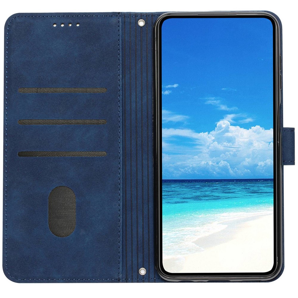 For Xiaomi Redmi Note 11 5G (MediaTek)/Note 11T 5G/Note 11S 5G/Poco M4 Pro 4G Wallet Flip Cover Heart Shape Imprinted Skin-touch Feeling PU Leather Stand Cover with Strap - Sapphire-2