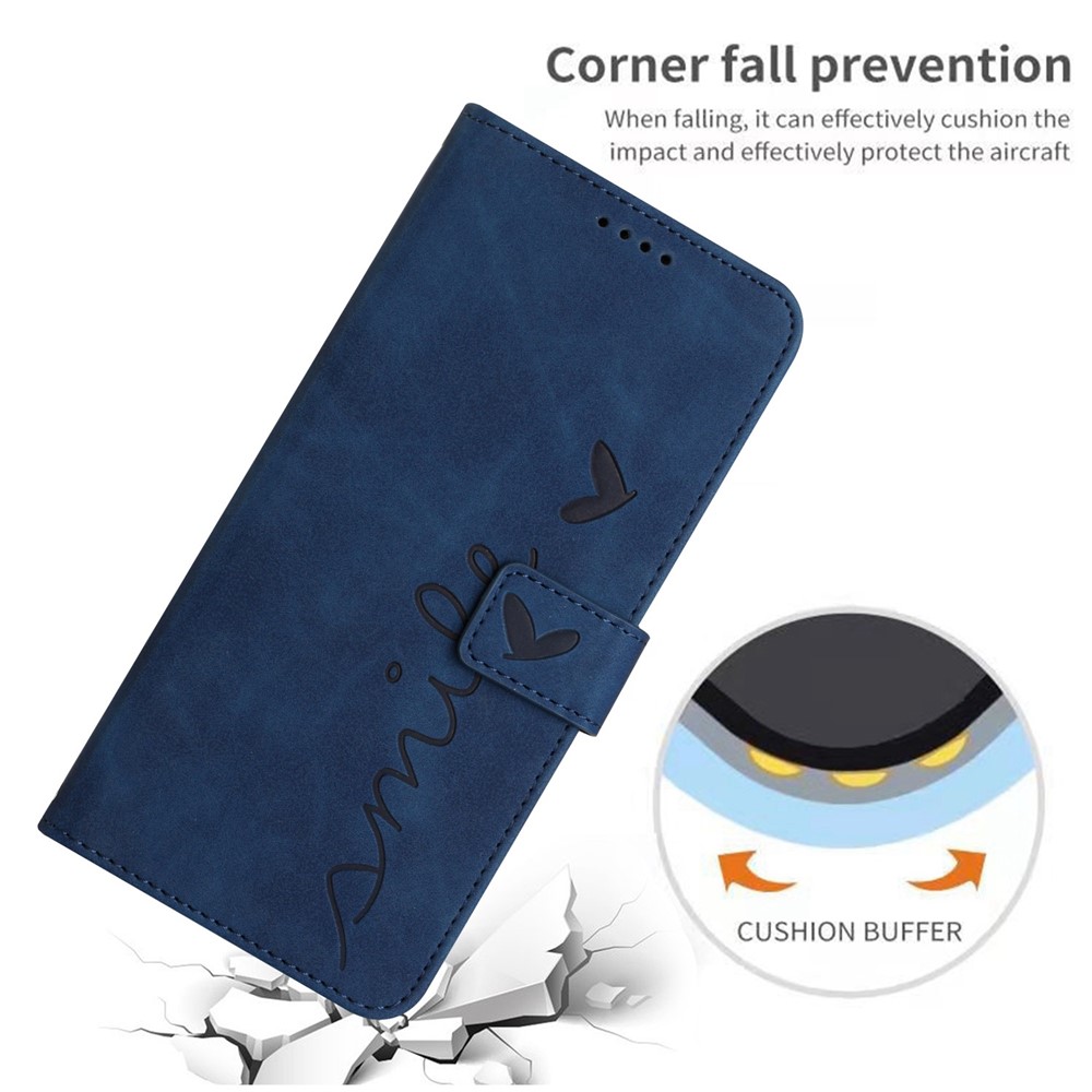 For Xiaomi Redmi Note 11 5G (MediaTek)/Note 11T 5G/Note 11S 5G/Poco M4 Pro 4G Wallet Flip Cover Heart Shape Imprinted Skin-touch Feeling PU Leather Stand Cover with Strap - Sapphire-6