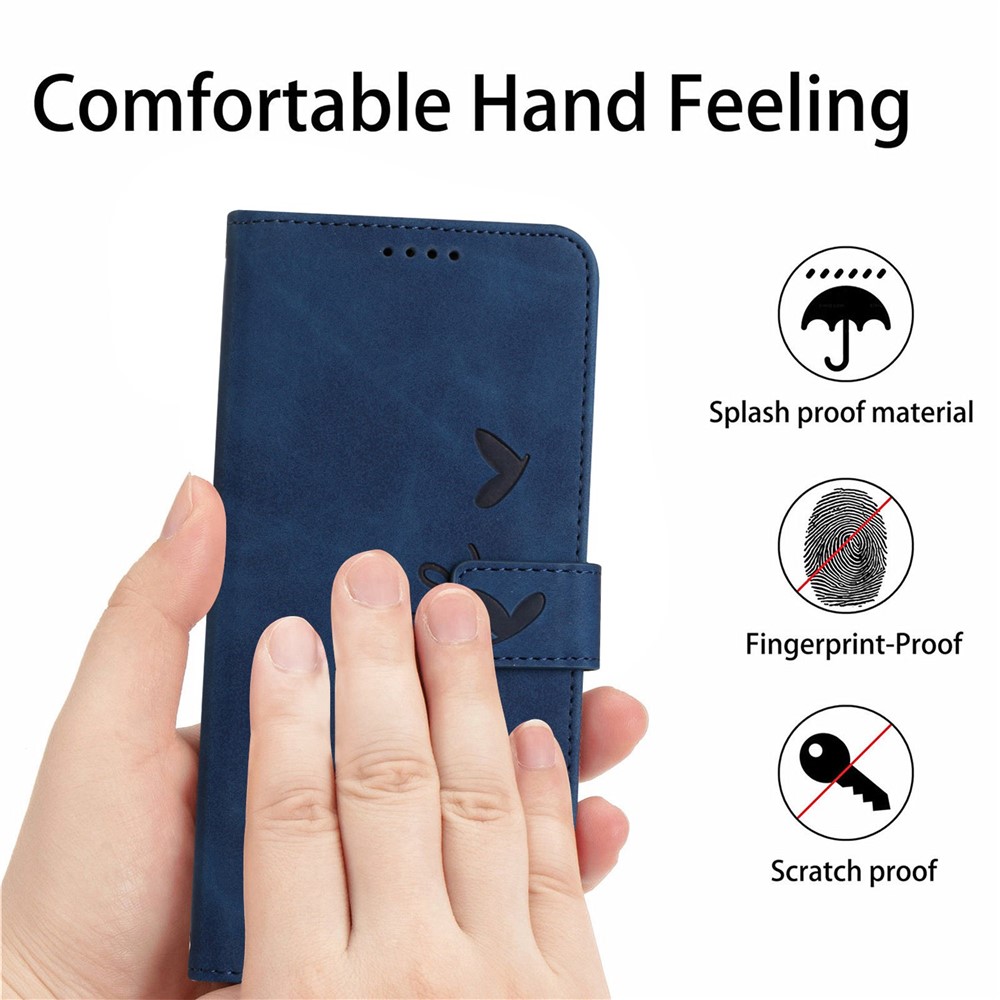 For Xiaomi Redmi Note 11 5G (MediaTek)/Note 11T 5G/Note 11S 5G/Poco M4 Pro 4G Wallet Flip Cover Heart Shape Imprinted Skin-touch Feeling PU Leather Stand Cover with Strap - Sapphire-7