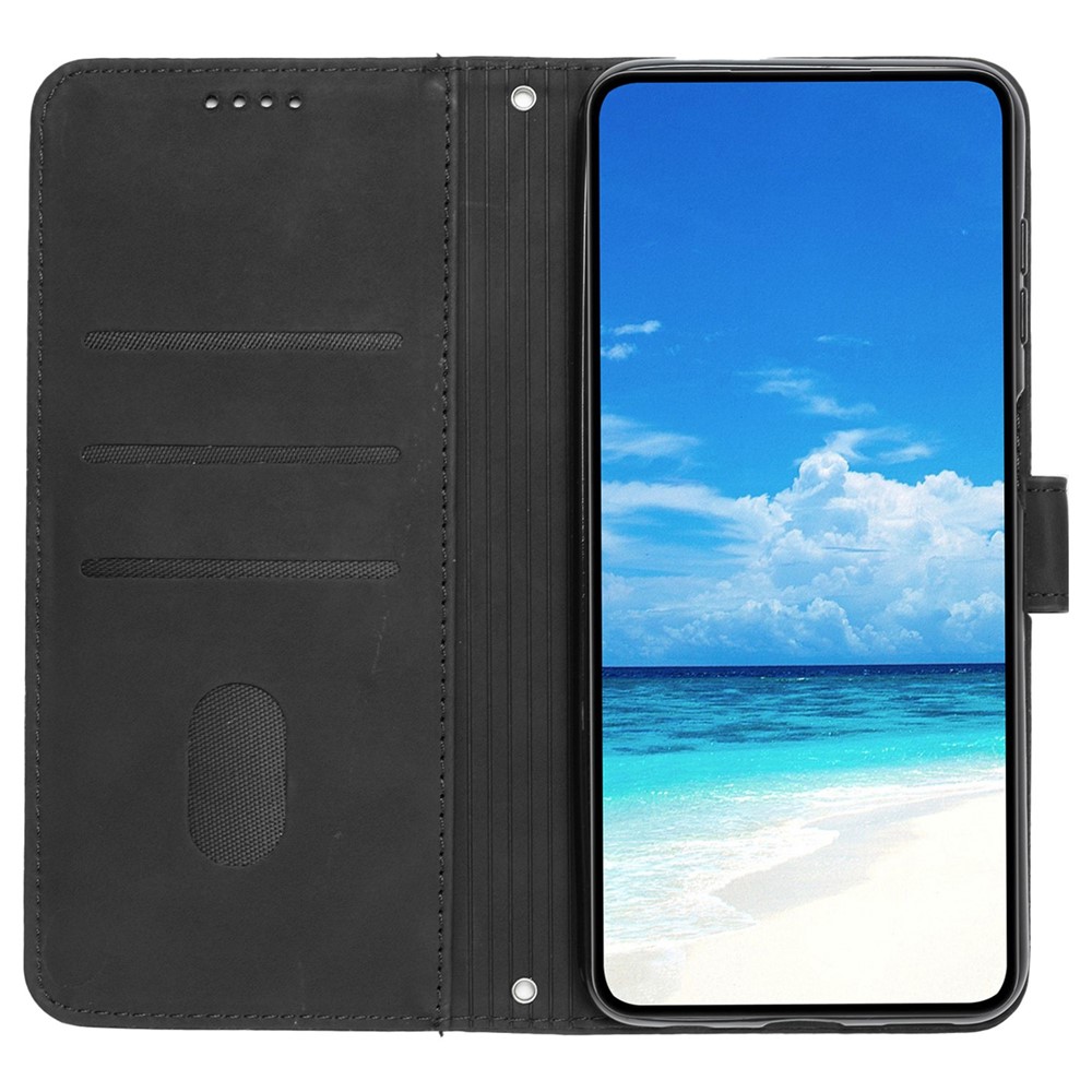 For Xiaomi Redmi 10C/Redmi 10 (India) Heart Shape Imprinted Wallet Case Skin-touch Feeling PU Leather Wrist Strap Stand Flip Phone Cover - Black-2