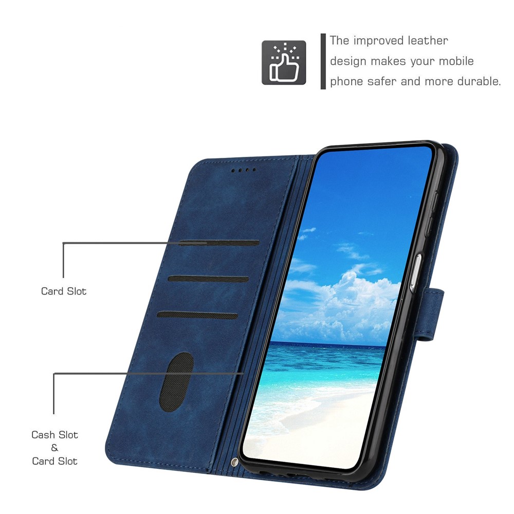 For Xiaomi Redmi Note 11E 5G/Redmi 10 5G/Poco M4 5G/Redmi 10 Prime+ 5G (India) Skin-touch Feeling Phone Case Heart Shape Imprinted PU Leather Wallet Stand Folio Flip Cover with Strap - Sapphire-4