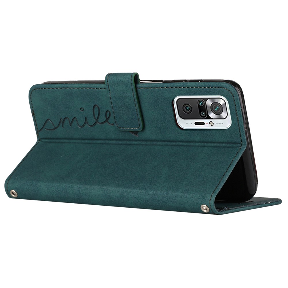 For Xiaomi Redmi Note 10 Pro 4G (Global)/Note 10 Pro Max Scratch-proof Heart Shape Imprinted Phone Case PU Leather Skin-touch Feeling Wallet Stand with Strap - Green-5