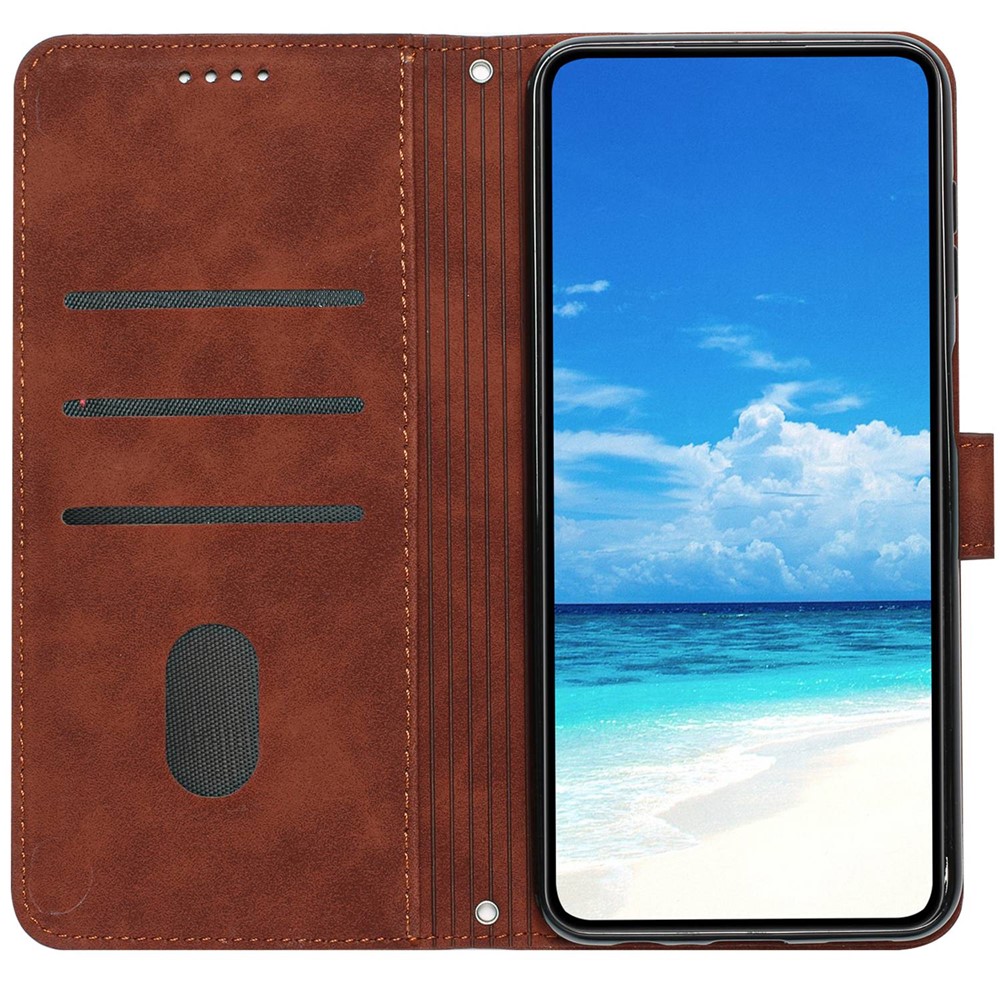 For Xiaomi 11T 5G/11T Pro 5G Drop-proof Heart Shape Imprinted Phone Case PU Leather Skin-touch Feeling Wallet Stand Well Protection Shell with Strap - Brown-2