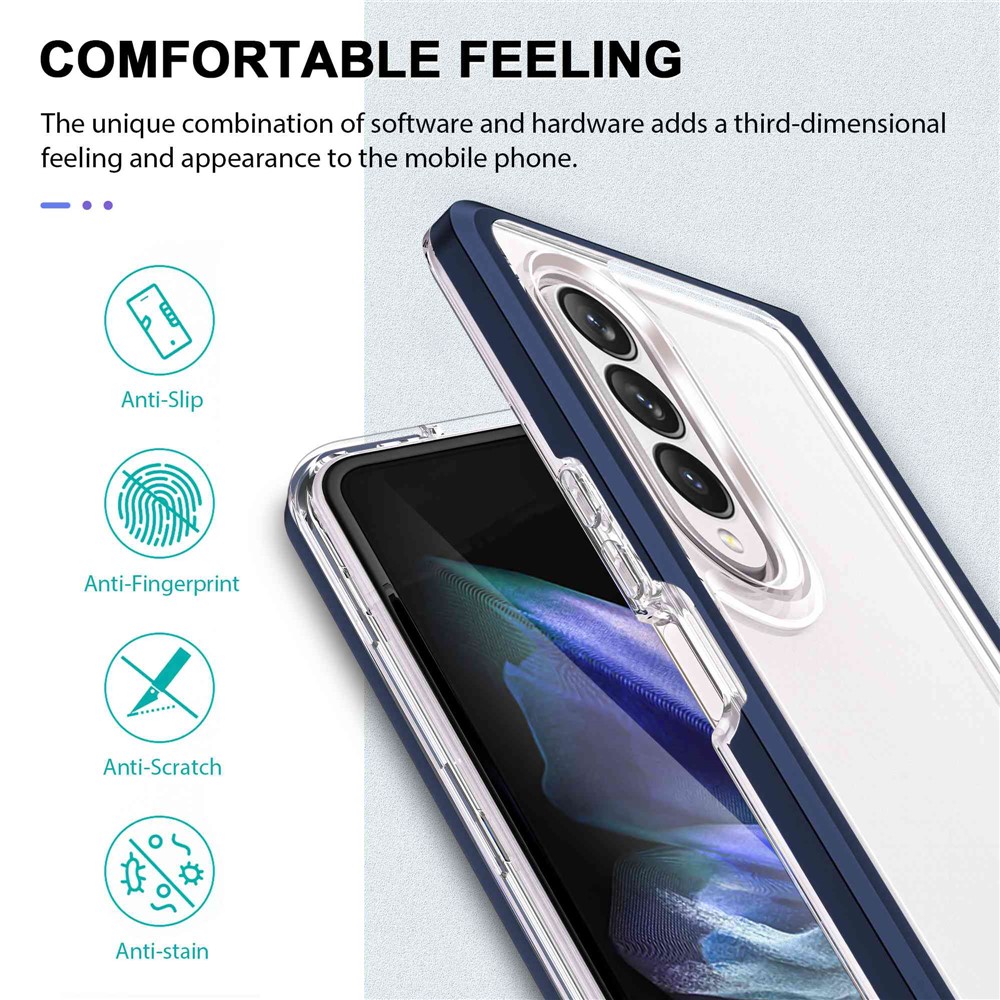 For Samsung Galaxy Z Fold3 5G Clear Case Hard Acrylic Back with TPU+PC Anti-Drop Protective Phone Cover - Navy Blue-2