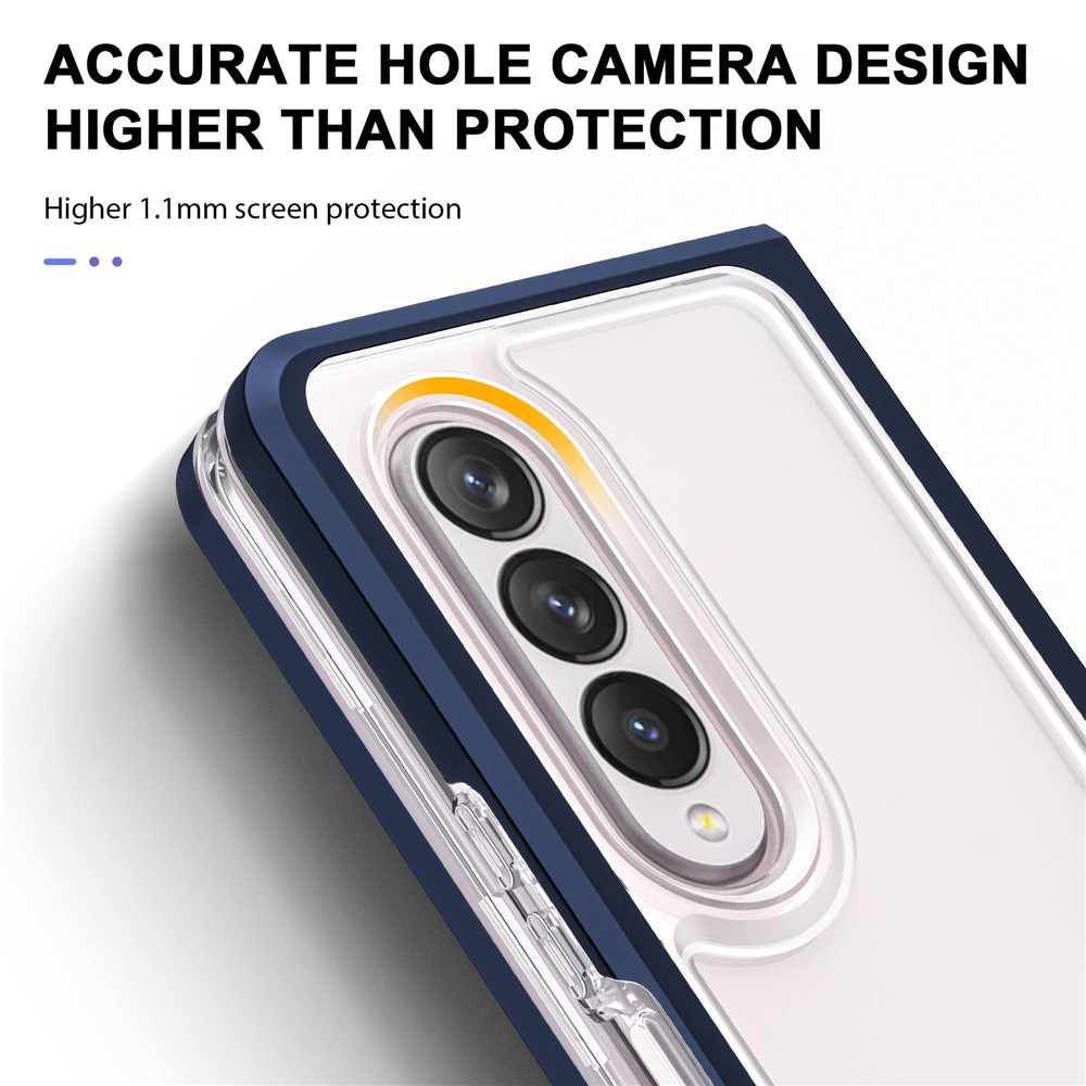 For Samsung Galaxy Z Fold3 5G Clear Case Hard Acrylic Back with TPU+PC Anti-Drop Protective Phone Cover - Navy Blue-4