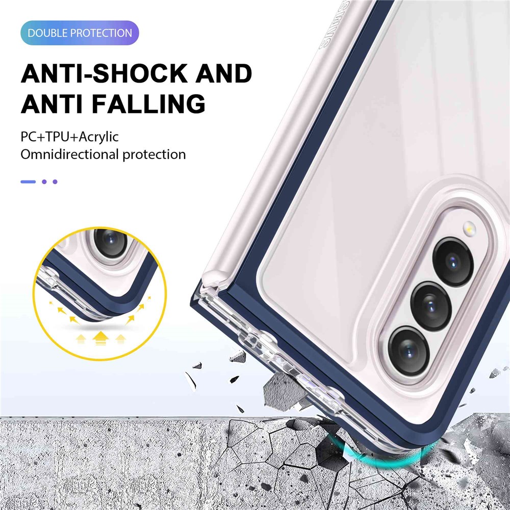 For Samsung Galaxy Z Fold3 5G Clear Case Hard Acrylic Back with TPU+PC Anti-Drop Protective Phone Cover - Navy Blue-6