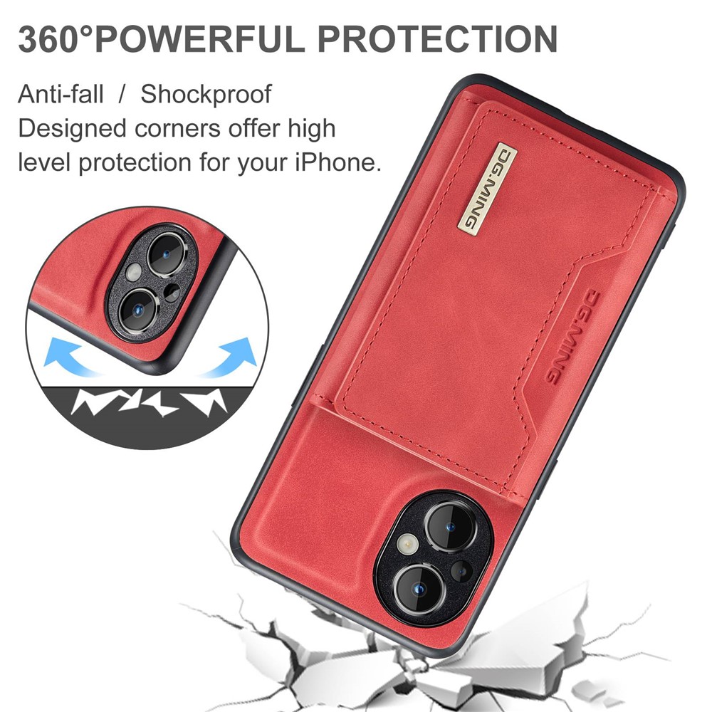 DG.MING M2 Series for OnePlus Nord N20 5G Magnetic Absorption Detachable Wallet Phone Case Kickstand Protective Cover - Red-11