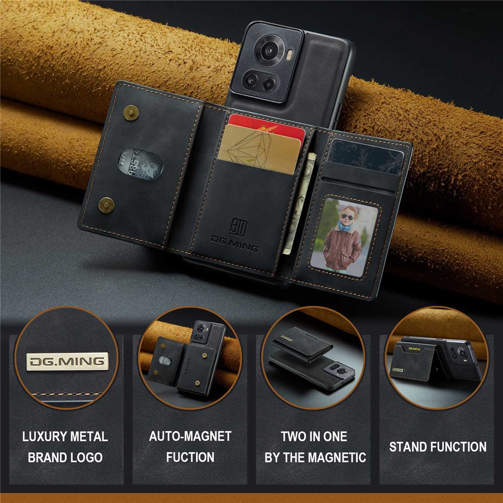 DG.MING M2 Series for OnePlus Ace 5G/10R 5G Detachable 2-in-1 Magnetic Wallet Phone Case with Kickstand - Black-6