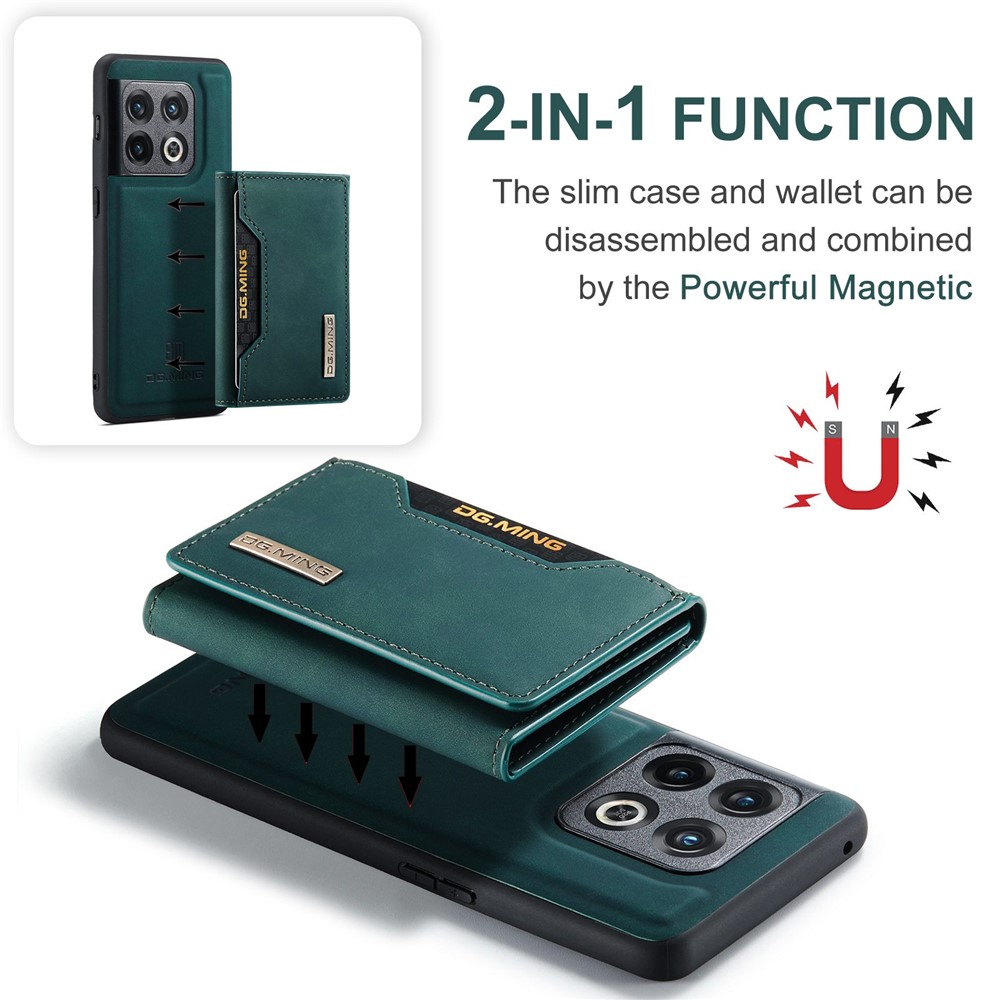 DG.MING M2 Series for OnePlus 10 Pro 5G Detachable 2-in-1 Wallet Kickstand Case Magnetic Absorption Phone Cover - Green-10
