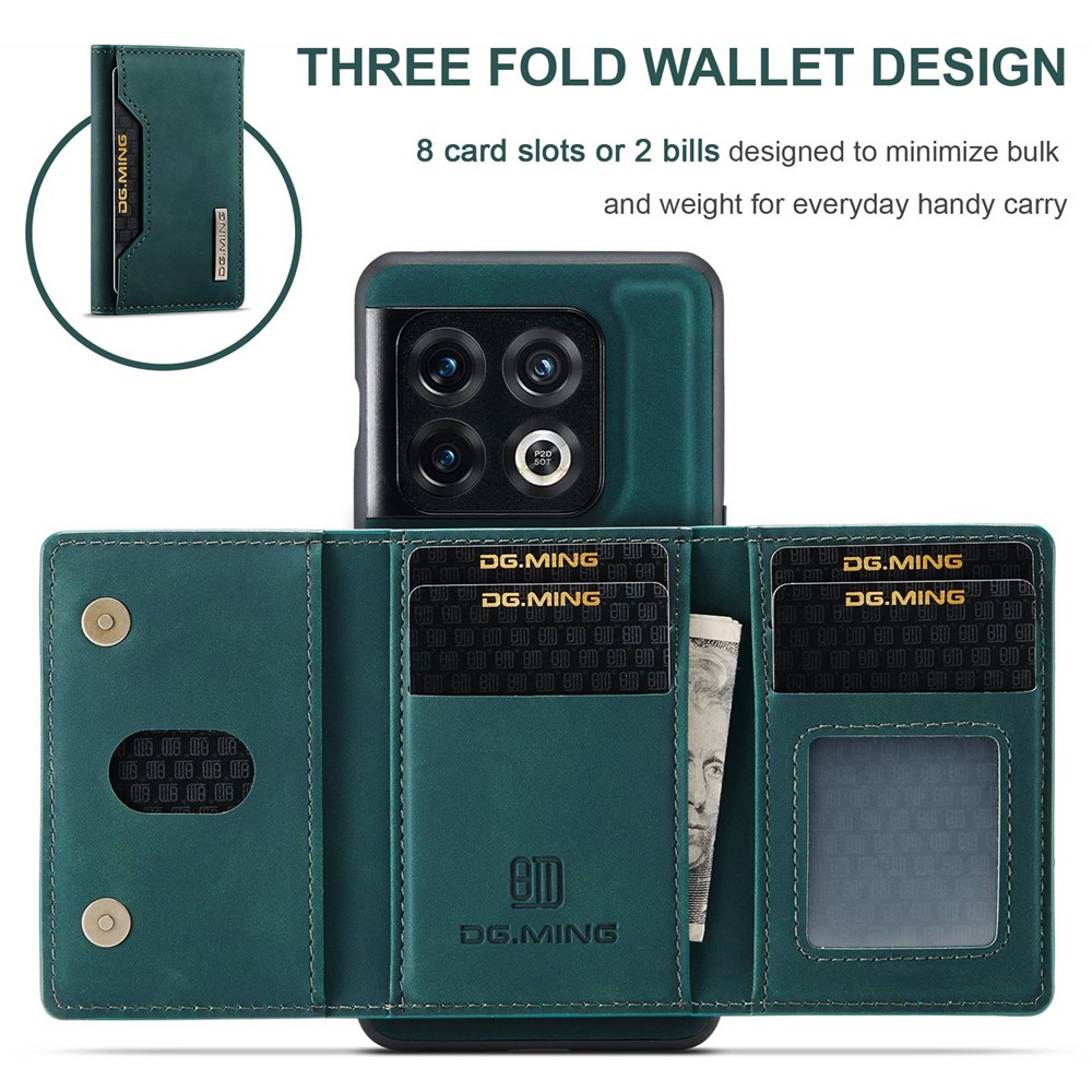 DG.MING M2 Series for OnePlus 10 Pro 5G Detachable 2-in-1 Wallet Kickstand Case Magnetic Absorption Phone Cover - Green-12