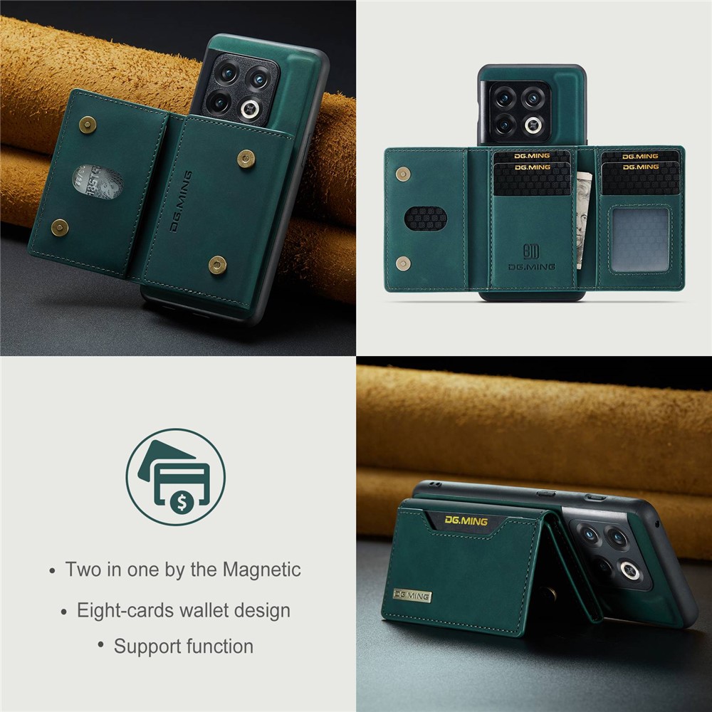 DG.MING M2 Series for OnePlus 10 Pro 5G Detachable 2-in-1 Wallet Kickstand Case Magnetic Absorption Phone Cover - Green-9