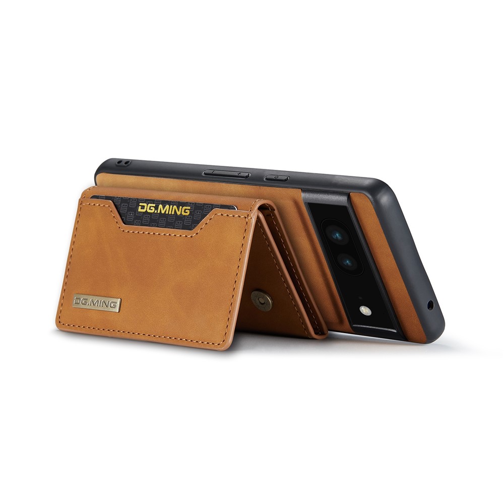 DG.MING M2 Series for Google Pixel 6a Detachable 2-in-1 Magnetic Wallet Phone Case Anti-scratch Kickstand Cover - Brown-3