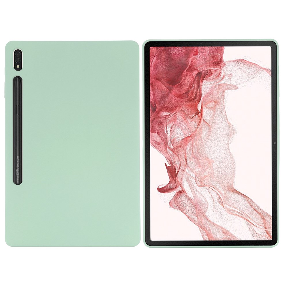 For Samsung Galaxy S8+/Tab S7 Plus Liquid Silicone Tablet Case Soft Microfiber Lining Anti-Scratch Cover - Green-1