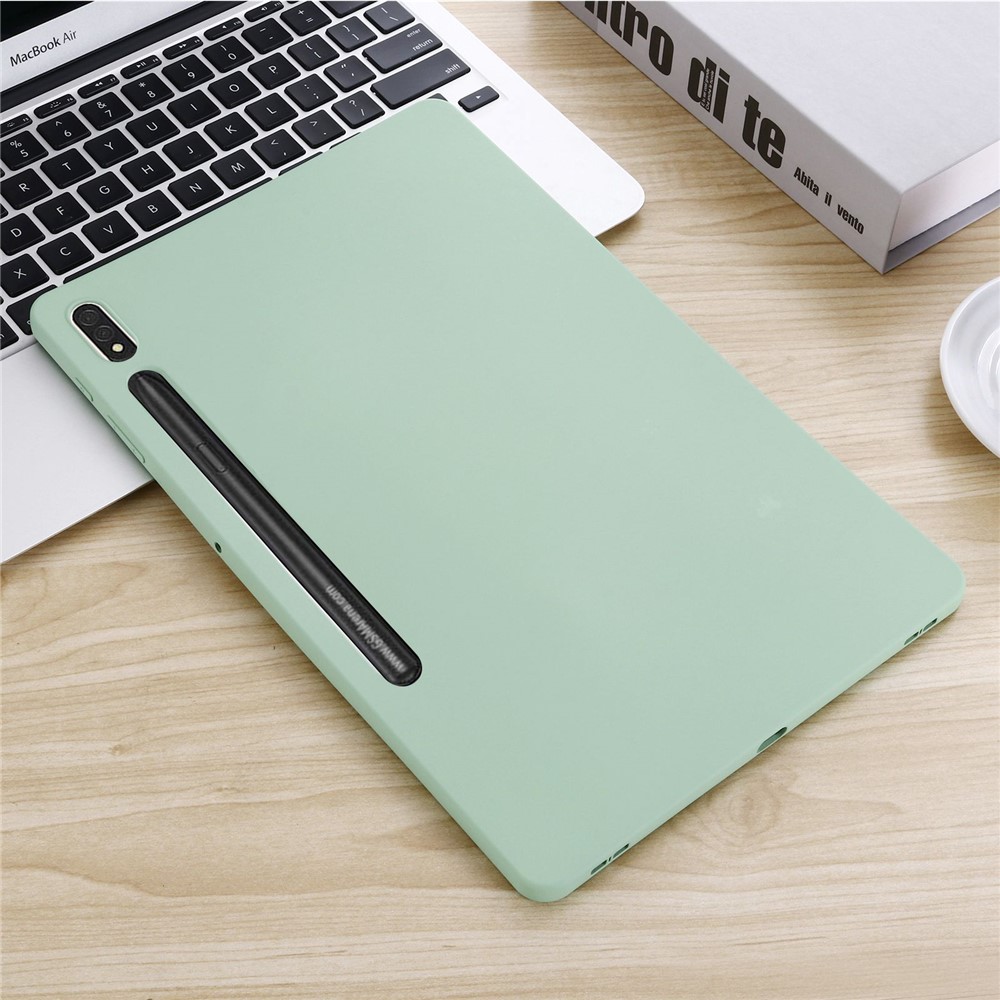 For Samsung Galaxy S8+/Tab S7 Plus Liquid Silicone Tablet Case Soft Microfiber Lining Anti-Scratch Cover - Green-9