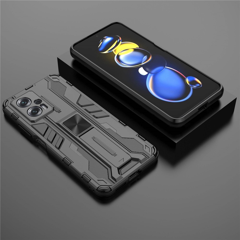 For Xiaomi Redmi Note 11T Pro 5G/Note 11T Pro+ 5G/Poco X4 GT 5G Kickstand Phone Case Hard PC Soft TPU Shockproof Drop Protection Cover - Black-6