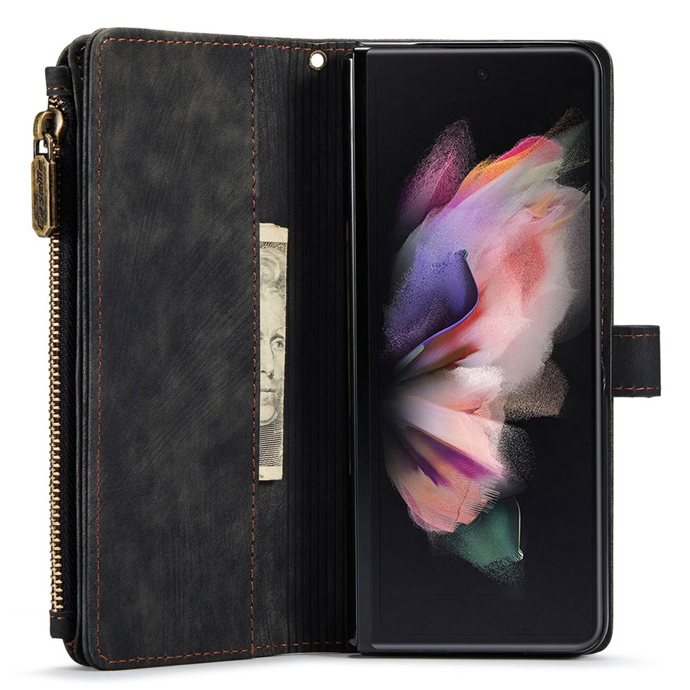CASEME C30 Series For Samsung Galaxy Z Fold4 5G Zipper Pocket Wallet PU Leather 5 Card Slots Stand Cell Phone Cover - Black-3