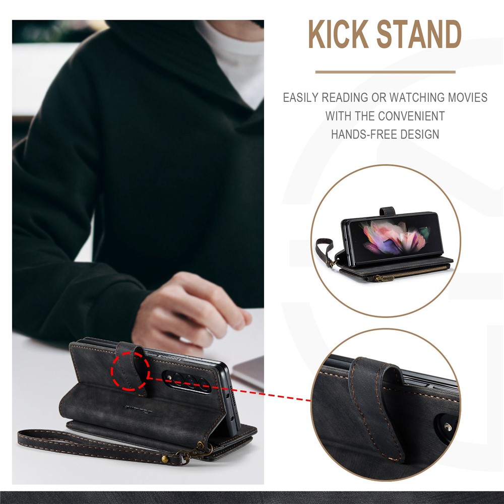 CASEME C30 Series For Samsung Galaxy Z Fold4 5G Zipper Pocket Wallet PU Leather 5 Card Slots Stand Cell Phone Cover - Black-6