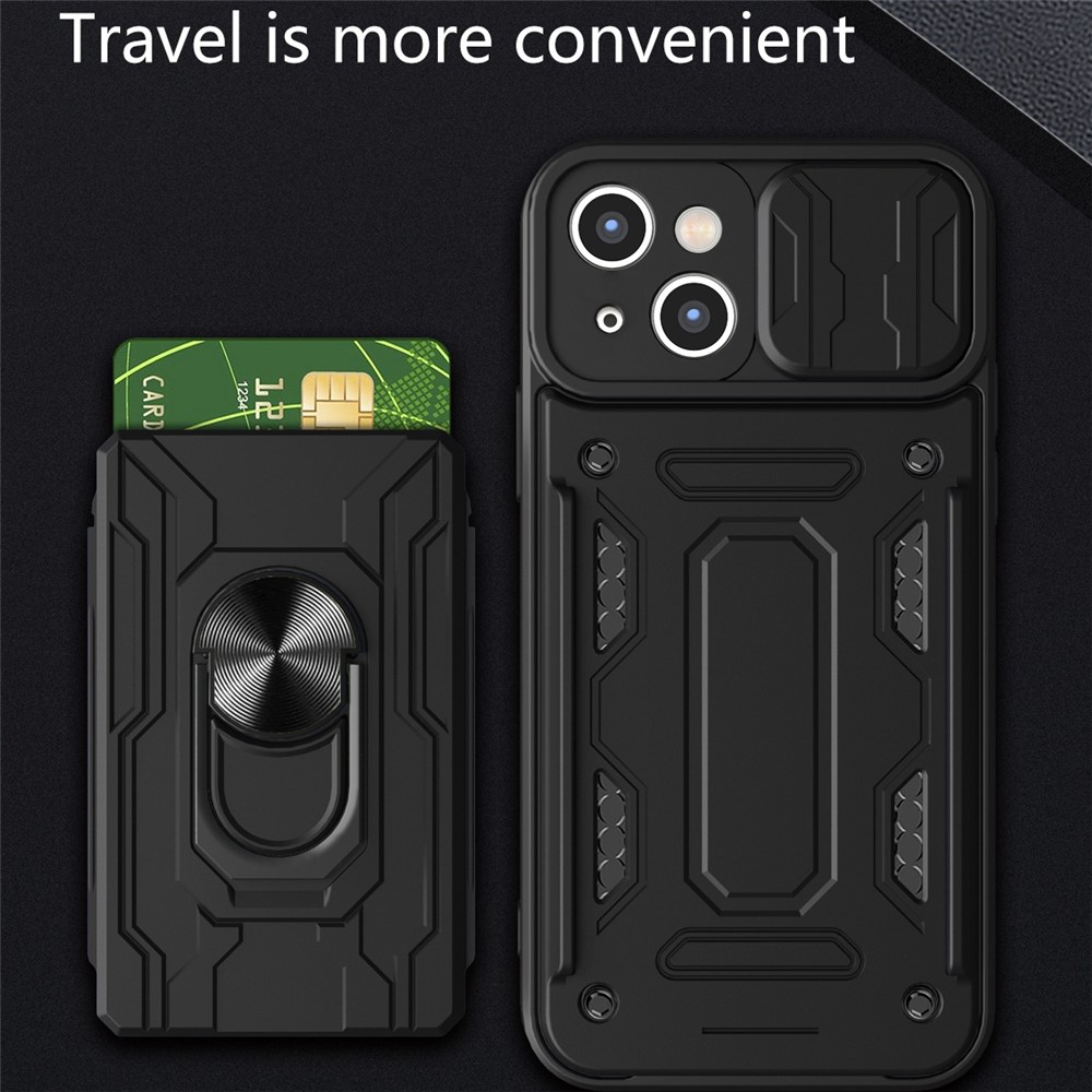 Para Iphone 14 Max 6.7 Pulgadas Totador de Tarjetas Case de Teléfono PC Hybrid PC + TPU Tobar - Negro