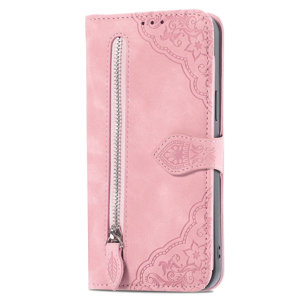 For iPhone 7 Plus/8 Plus 5.5 inch Dual-sided Magnetic Clasp Imprinted Leather Phone Case Zipper Pocket Design Folio Flip Phone Wallet Cover with Stand - Pink-10