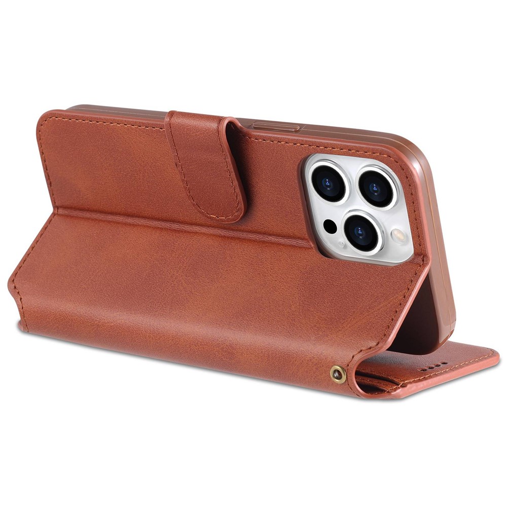 AZNS PU Leather Case for iPhone 14 Pro Max 6.7 inch, Shock Absorbing Stand Wallet Magnetic Flip Folio Phone Cover - Brown-4