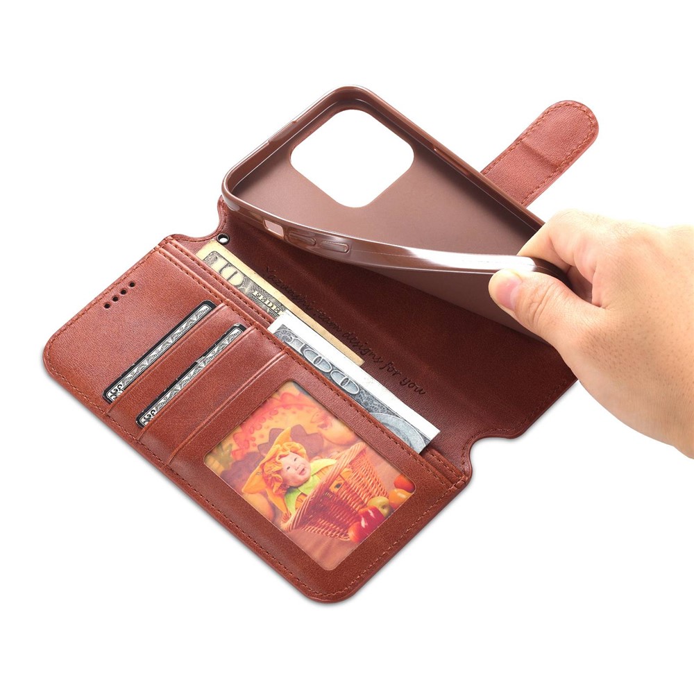 AZNS PU Leather Case for iPhone 14 Pro Max 6.7 inch, Shock Absorbing Stand Wallet Magnetic Flip Folio Phone Cover - Brown-6