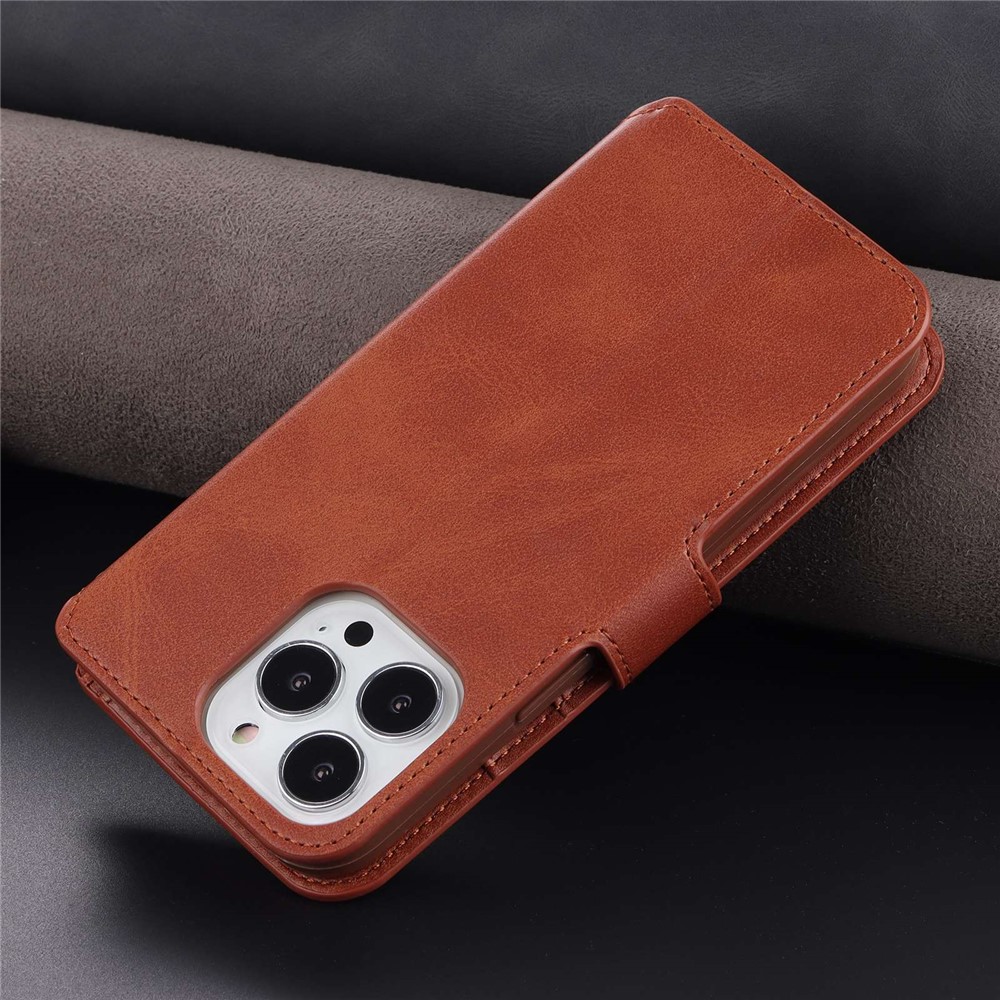 AZNS PU Leather Case for iPhone 14 Pro Max 6.7 inch, Shock Absorbing Stand Wallet Magnetic Flip Folio Phone Cover - Brown-7
