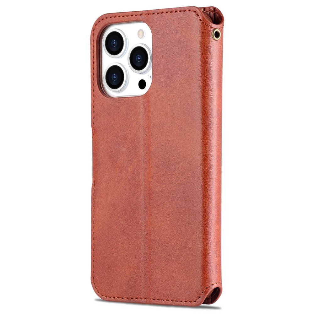 AZNS PU Leather Case for iPhone 14 Pro Max 6.7 inch, Shock Absorbing Stand Wallet Magnetic Flip Folio Phone Cover - Brown-9