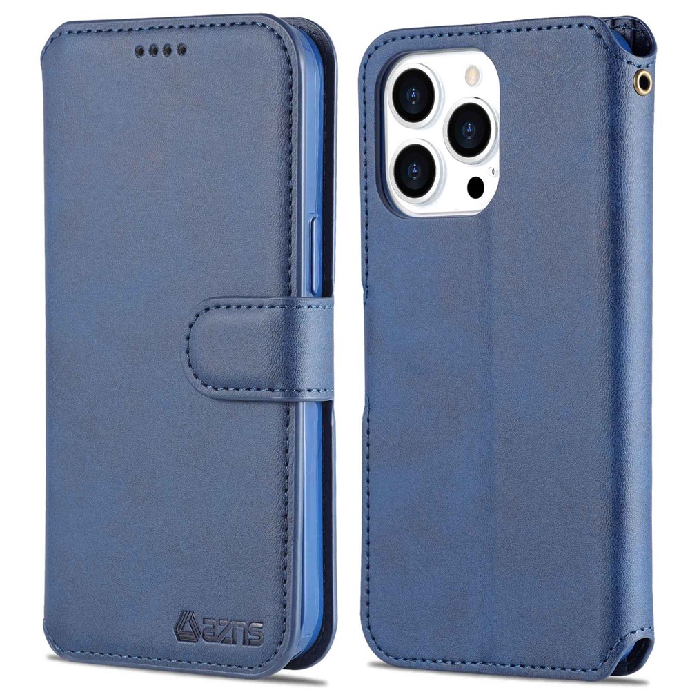 AZNS PU Leather Case for iPhone 14 Pro 6.1 inch, Full Protection Stand Wallet Magnetic Flip Folio Phone Cover - Blue-1