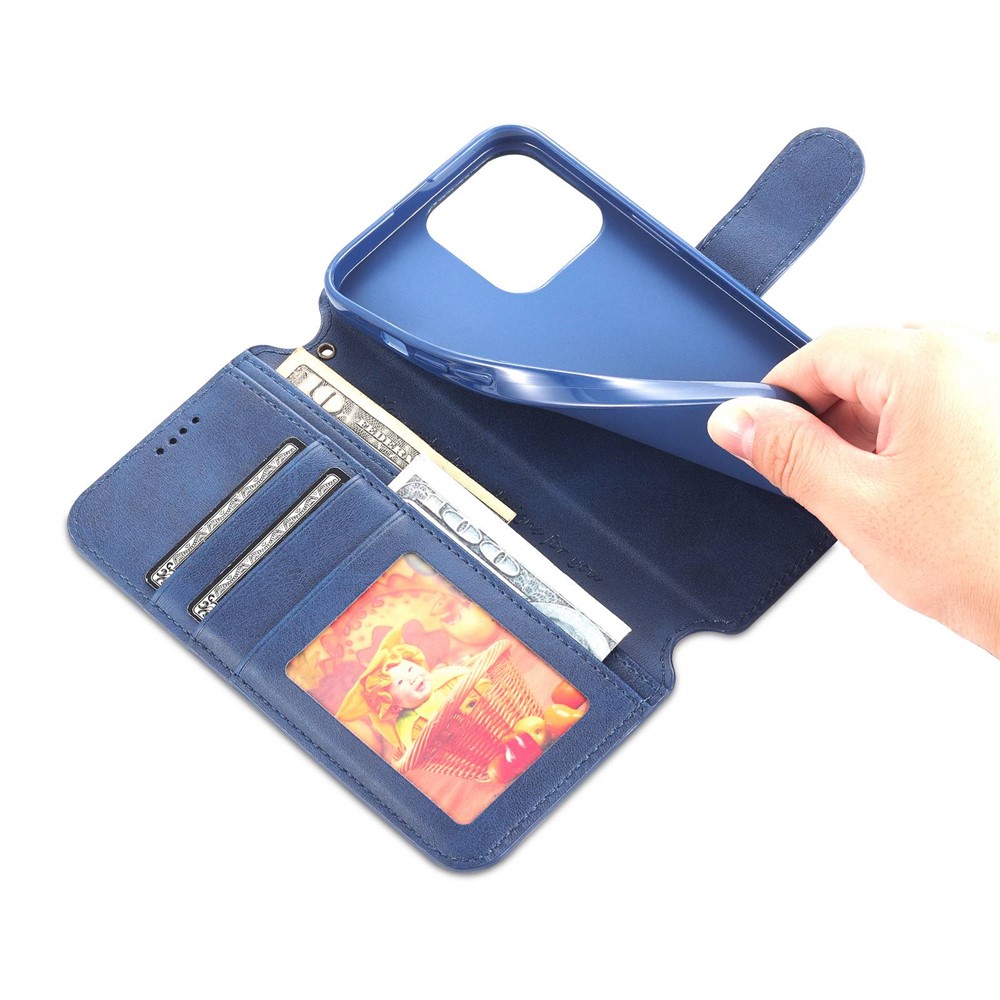 AZNS PU Leather Case for iPhone 14 Pro 6.1 inch, Full Protection Stand Wallet Magnetic Flip Folio Phone Cover - Blue-6