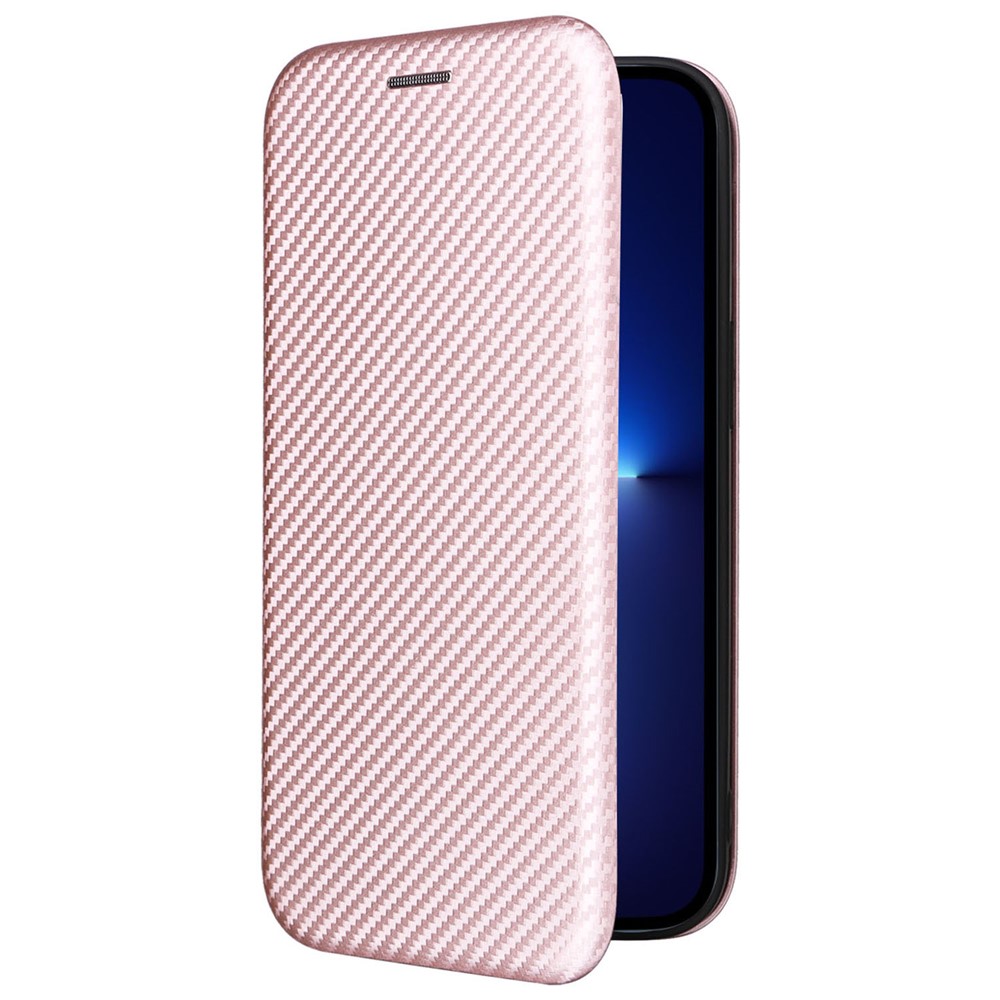 For iPhone 14 Max 6.7 inch Magnetic Auto-absorbed Carbon Fiber Texture Case PU Leather Stand Card Holder Function Phone Shell - Rose Gold-7
