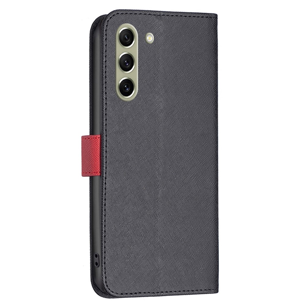 BINFEN COLOR For Samsung Galaxy S21 FE 5G BF Leather Series-9 Style 13 Splicing Design PU Leather Cover Cross Texture Matte Phone Protective Case with Stand Wallet - Black-7