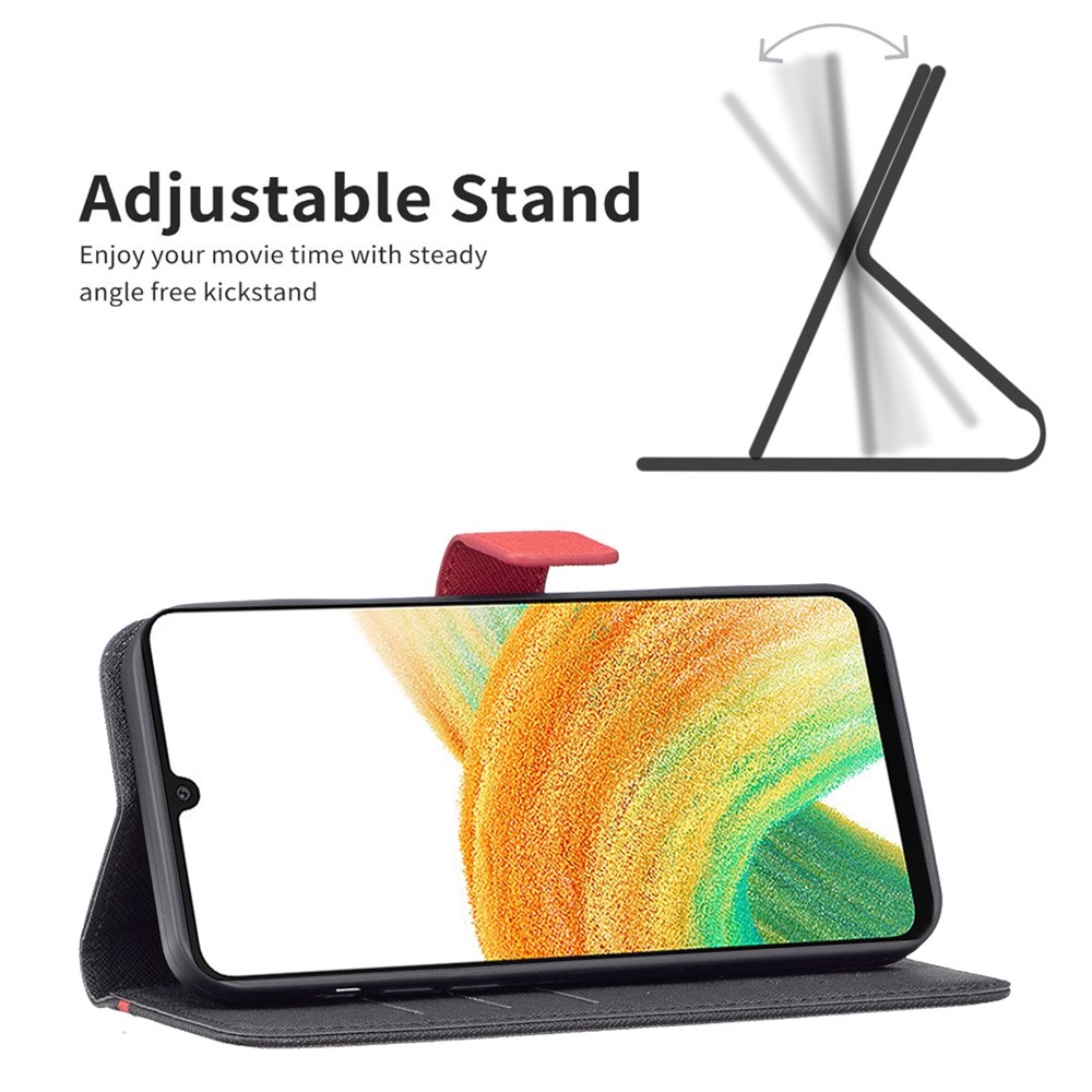 BINFEN COLOR For Samsung Galaxy A22 4G (EU Version) BF Leather Series-9 Style 13 Matte PU Leather Phone Case Cross Texture Splicing Folio Flip Stand Wallet Cover - Black-2