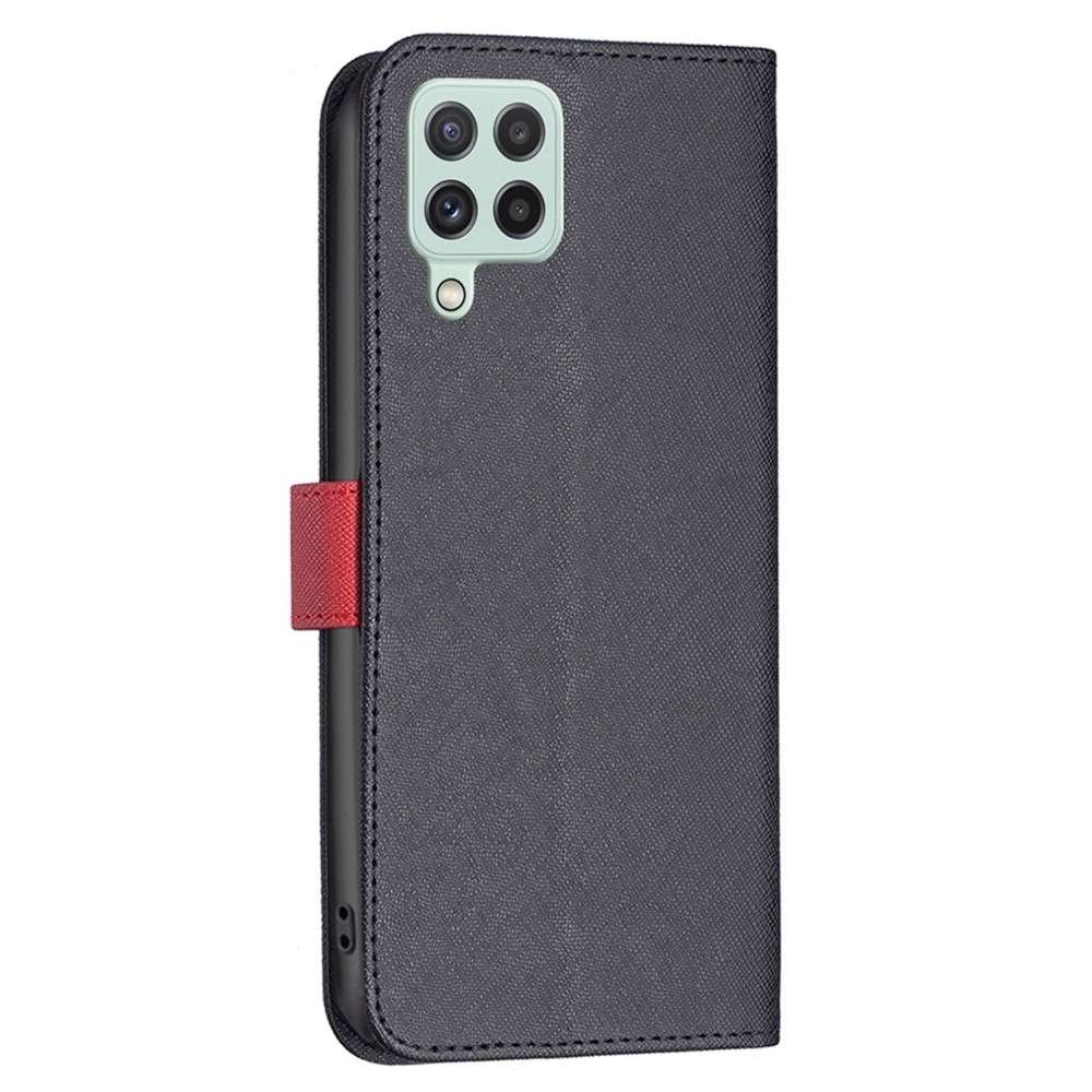 BINFEN COLOR For Samsung Galaxy A22 4G (EU Version) BF Leather Series-9 Style 13 Matte PU Leather Phone Case Cross Texture Splicing Folio Flip Stand Wallet Cover - Black-7