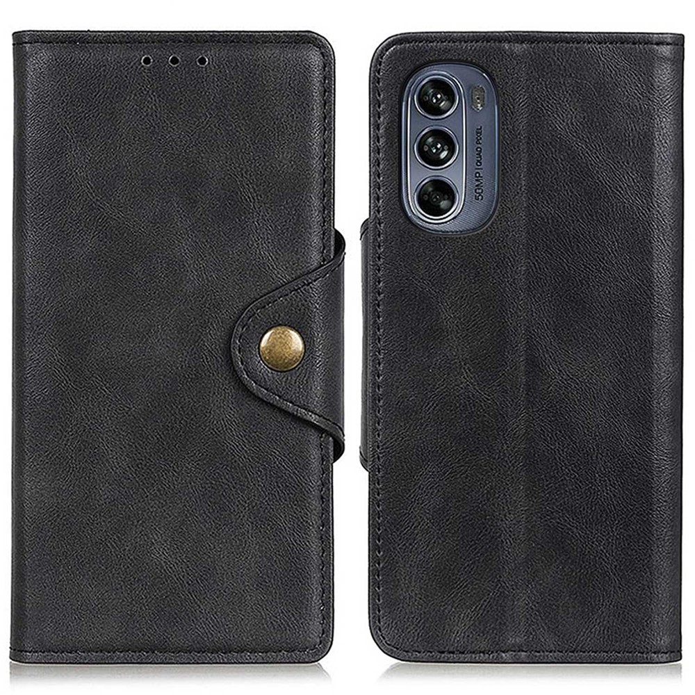 For Motorola Moto G62 5G Phone Case Magnetic Brass Buckle PU Leather + TPU Wallet Foldable Stand Protective Cover - Black-1
