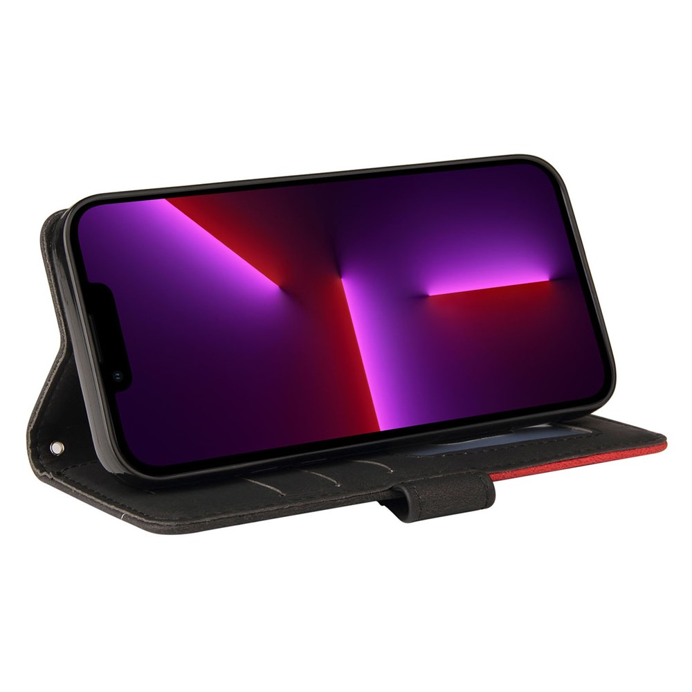 KT Leather Series-1 for iPhone 14 Pro 6.1 inch Wallet Stand Shockproof Phone Case Dual-color Splicing PU Leather TPU Cover - Black-3