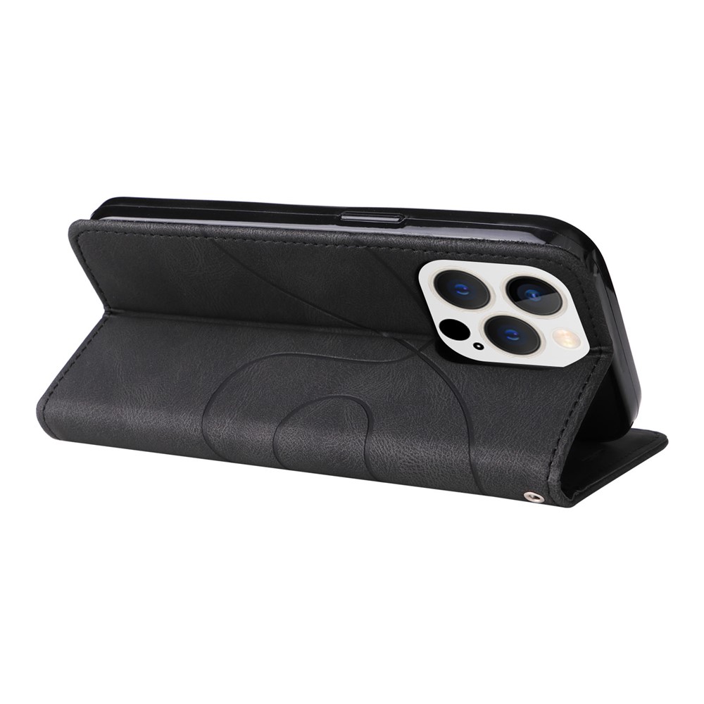 KT Leather Series-1 for iPhone 14 Pro 6.1 inch Wallet Stand Shockproof Phone Case Dual-color Splicing PU Leather TPU Cover - Black-4