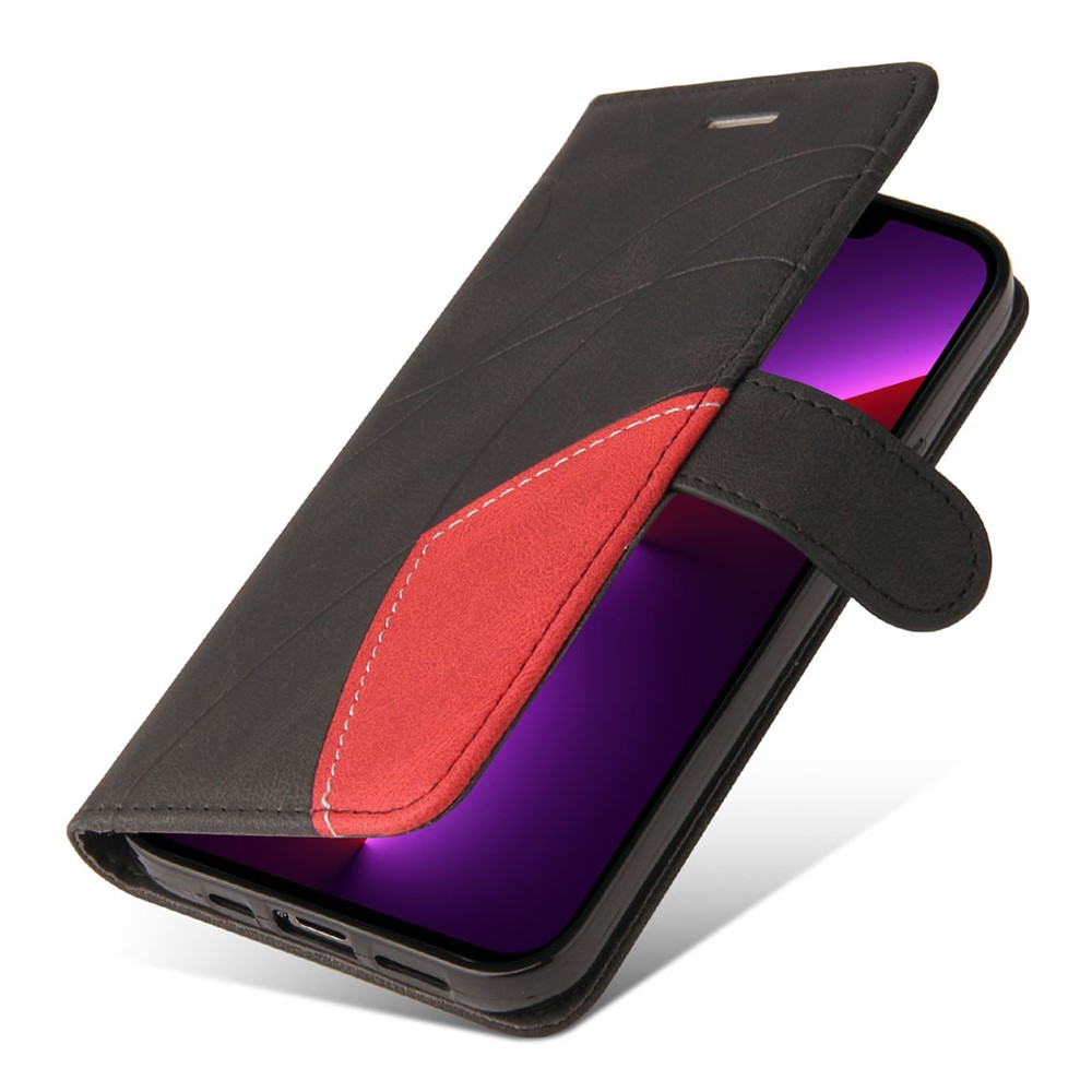 KT Leather Series-1 for iPhone 14 Pro 6.1 inch Wallet Stand Shockproof Phone Case Dual-color Splicing PU Leather TPU Cover - Black-5