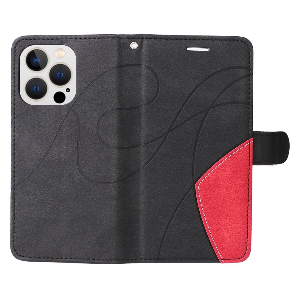 KT Leather Series-1 for iPhone 14 Pro 6.1 inch Wallet Stand Shockproof Phone Case Dual-color Splicing PU Leather TPU Cover - Black-6